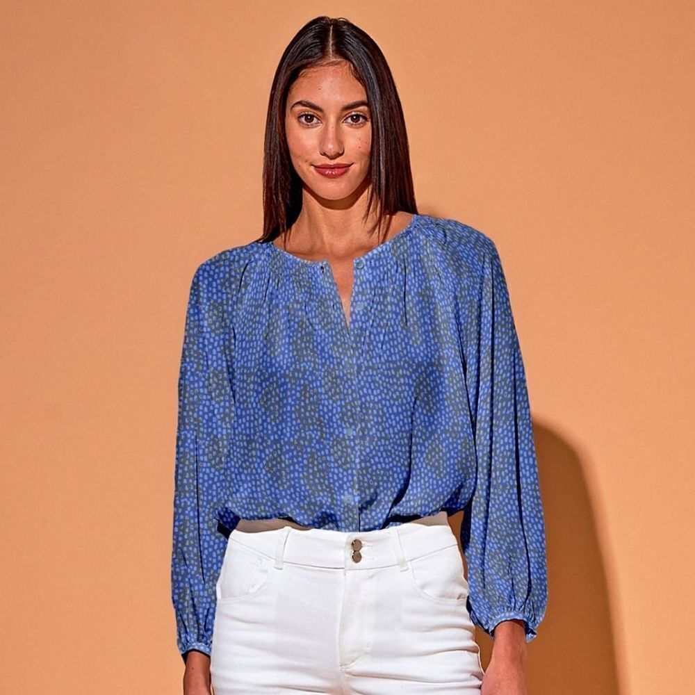 Tucker Classic Blouse Celestial Spots in Silk Crepe de Chine Long Sleeve